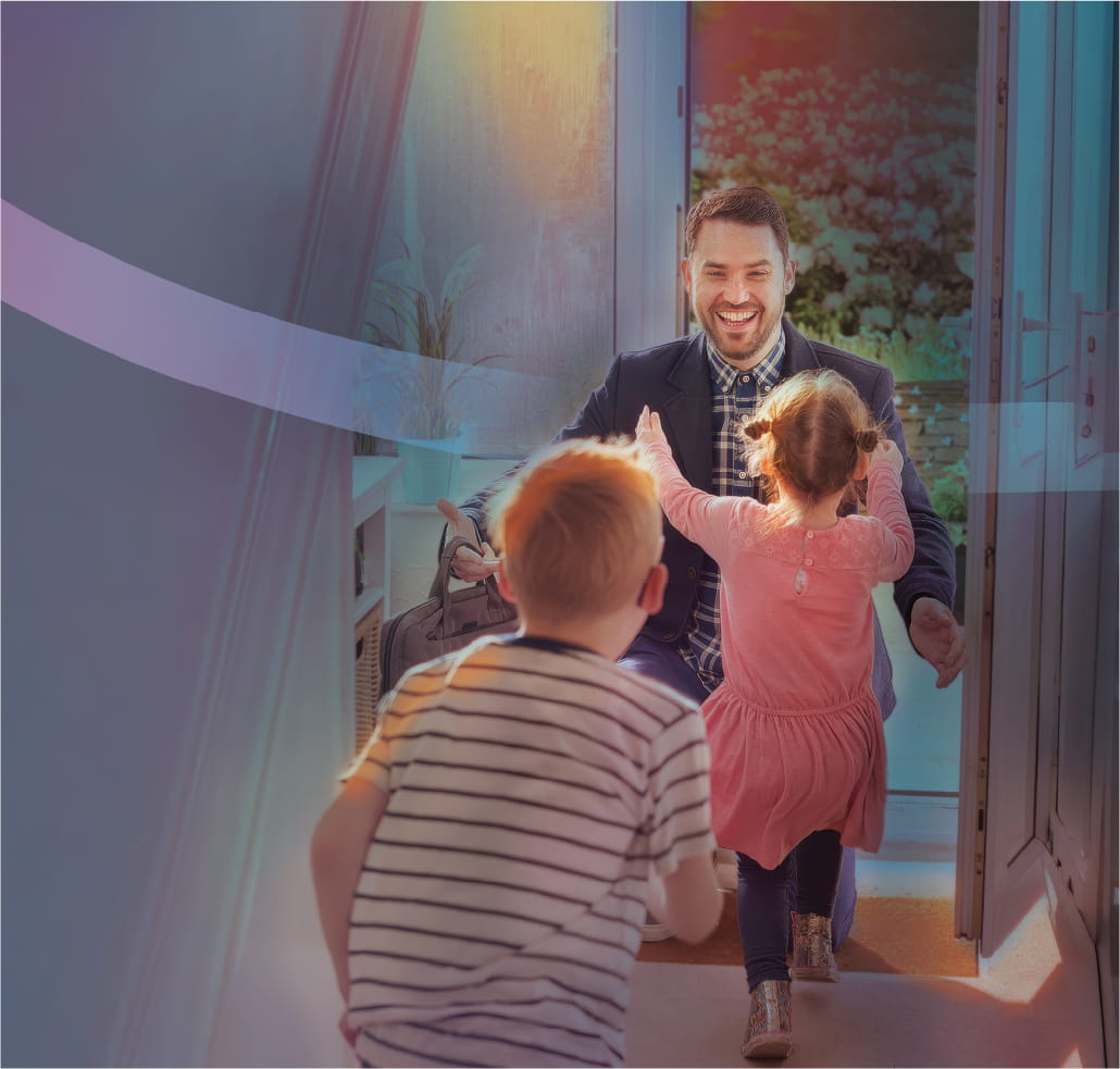 Dad Greeted by children